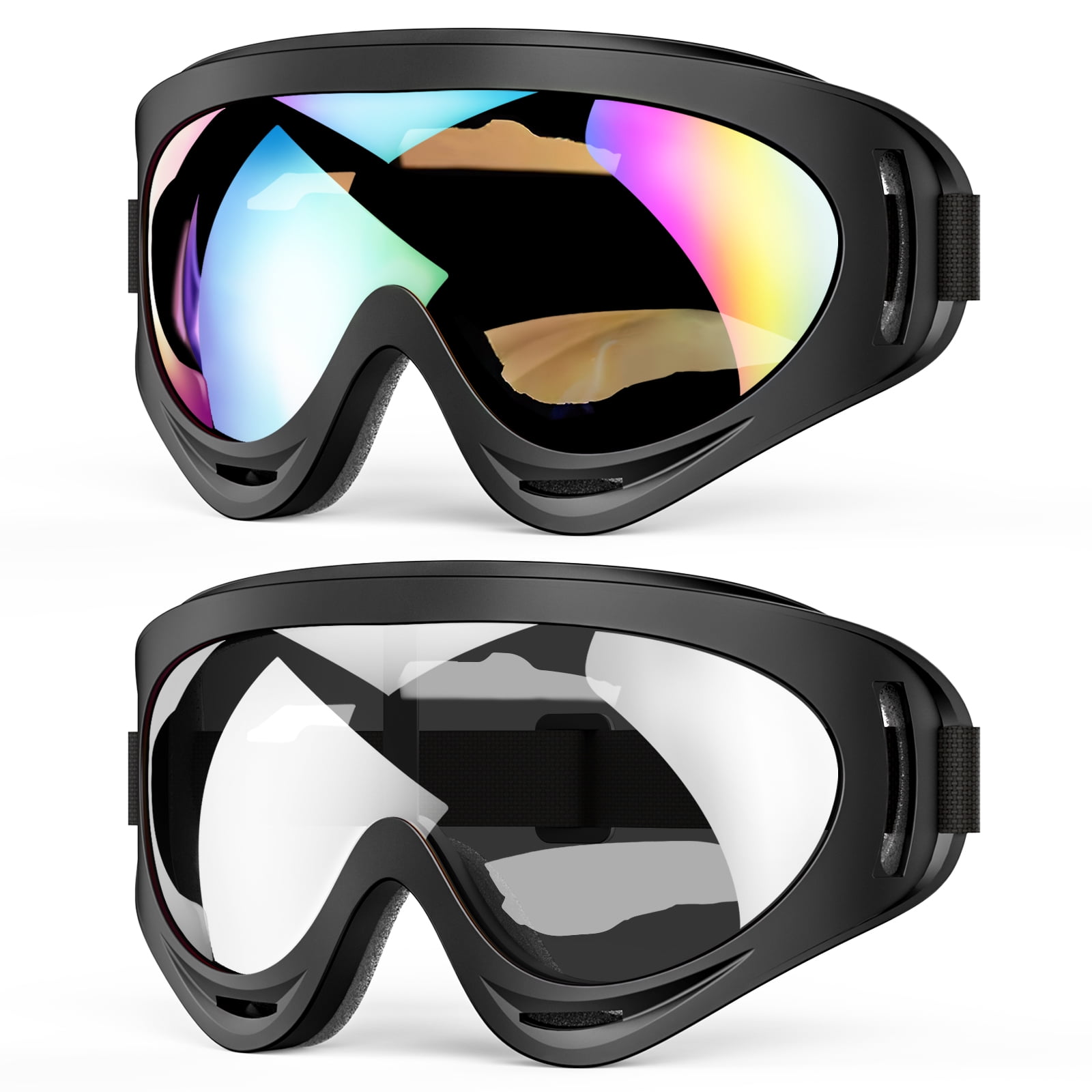 Elimoons Ski Goggles, 2 Pack Snowboard Goggles for Men Women Kids,Anti-fog  UV Protection Snow Motorcycle Goggles Youth Adult