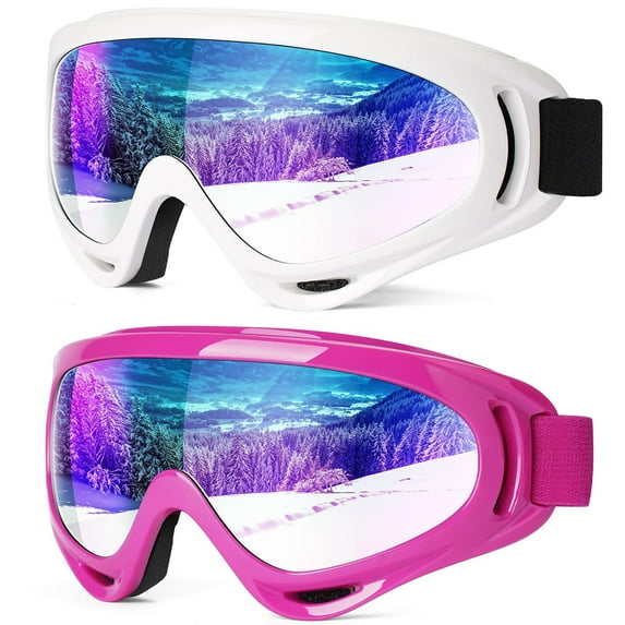 2-Pack Snow Ski Goggles, Snowboard Goggles for Men, Women, Youth, Kids, Boys or Girls, Snowmobile Goggles