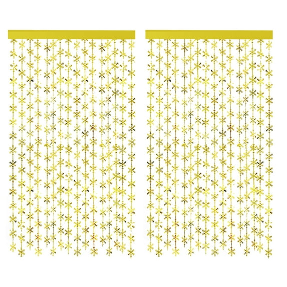 2 Pack Snowflake Metallic Tinsel Curtains Winter Frozen Theme Party Photo Backdrop Foil Fringe Curtains