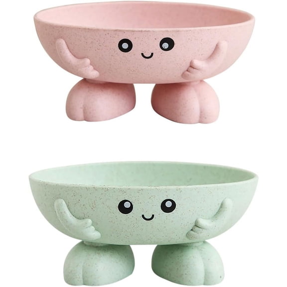 2 Pack Soap Dish Soap Bar Holder Box Storage Container Saver Draining Tray Wheat Straw Material Cartoon Panda Shape for Kids Children Shower Bathroom Kitchen Countertop (Pink + Green)