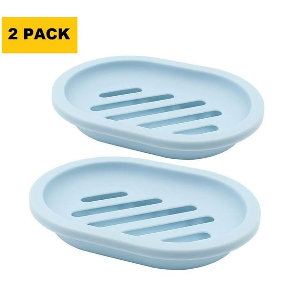 QiShi 2-Pack Soap Dish with Drain, Soap Holder, Soap Saver, Easy Cleaning, Dry, Stop Mushy Soap (Blue)