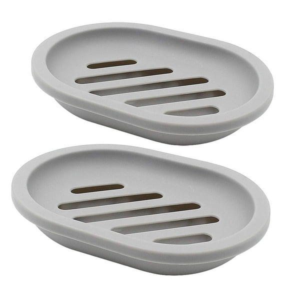 2-Pack Soap Dish with Drain, Soap Holder, Soap Saver, Easy Cleaning, Dry, Stop Mushy Soap (Gray)