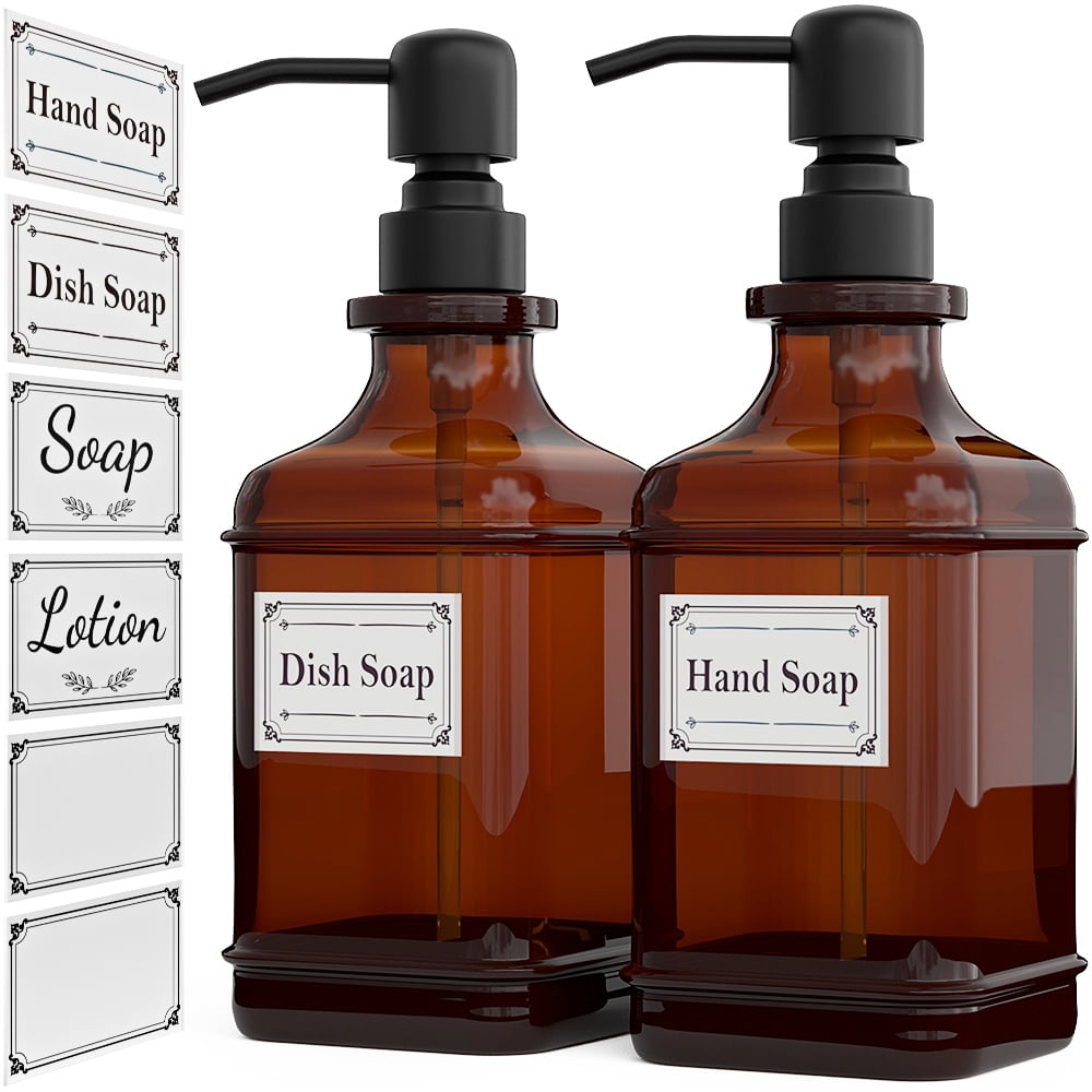 2 Pack Soap Dispenser, GLADPURE 18 oz Antique Thick Glass Soap Dispensers-Black