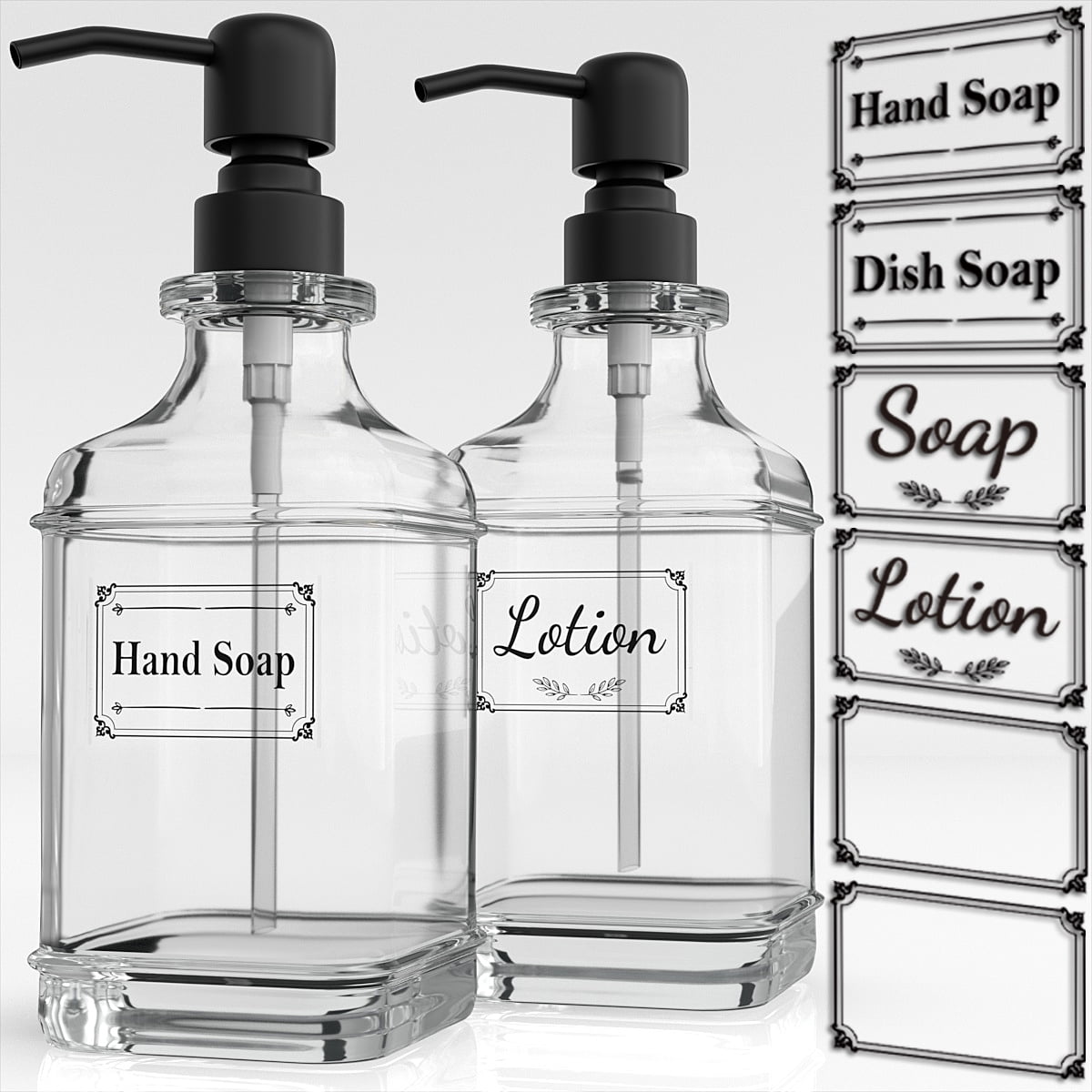 2 Pack Soap Dispenser, GLADPURE 18 oz Antique Thick Glass Soap Dispensers-Black - Walmart.com