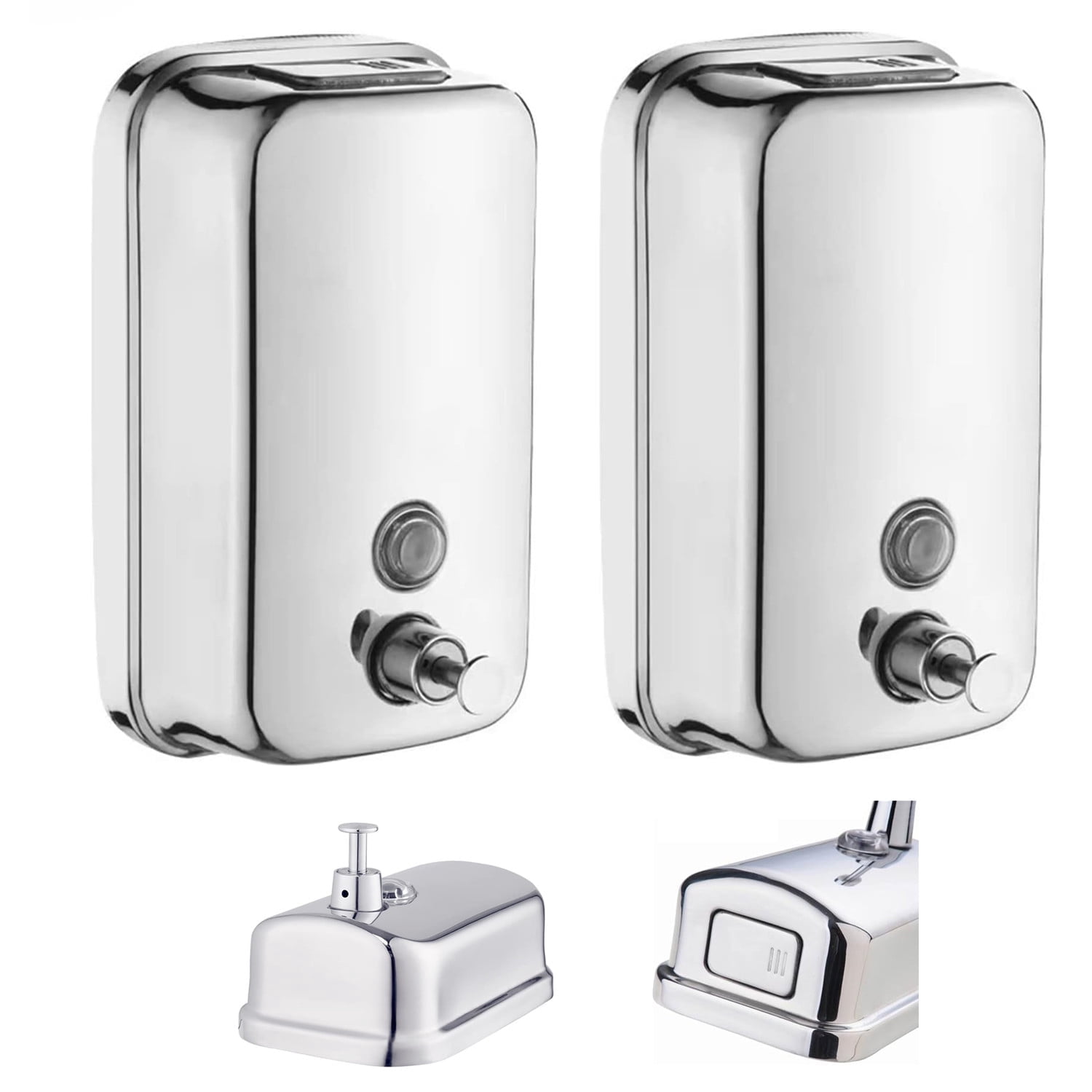 2 Pack Soap Dispenser Wall Mount Stainless Steel Manual Liquid Pump 1000mL/35oz