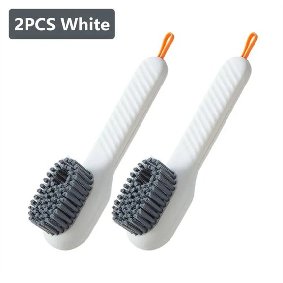 2-Pack Soap Dispensing Laundry and Shoe Brushes, Press-to-Release Liquid Cleaning Tool with Soft Bristles for Fabric and Sneaker Care, Home Scrubber White