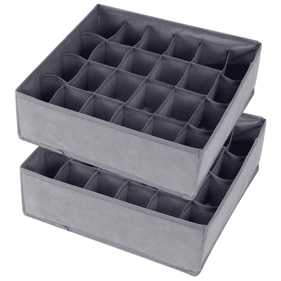 2 Pack Sock Drawer Organizer, 24 Cell Closet Organizers and Storage Organizer for Organizing Socks, Underwear, Ties (Gray)