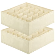 2 Pack Sock Drawer Organizer Dividers, 48 Cell Fabric Foldable Sock Storage for Closet Organizers and Storage Boxes for Underwear, Ties Beige