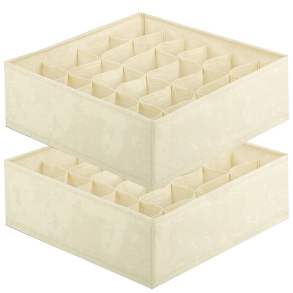 2 Pack Sock Drawer Organizer Dividers, 48 Cell Fabric Foldable Sock Storage for Closet Organizers and Storage Boxes for Underwear, Ties Beige