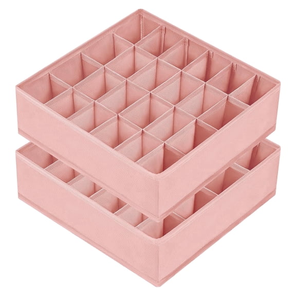2 Pack Sock Organizer Dividers, 48 Cell Fabric Foldable Dresser Storage for Closet Organizers and Storage Boxes for Underwear, Ties Pink