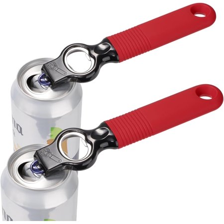 2-Pack Soda Can Opener and Beer Bottle Opener Bartender with Good Grip Silicone Handle, Pop Top Can Tab Opener for Long Nails, Bottle Opener for Arthritic Hand and Seniors, Chilli Red