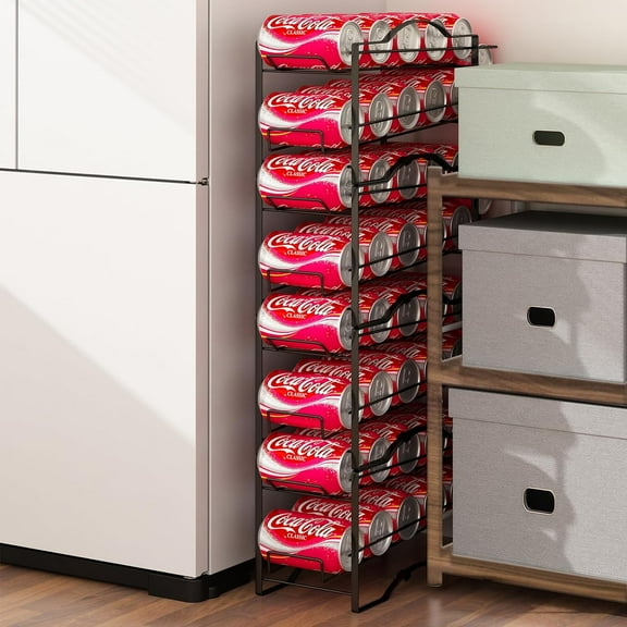 2 Pack Soda Can Organizer Rack for Pantry, Stackable Beverage Soda Can Storage Dispenser Holder for Refrigerator, Cabinet, Black