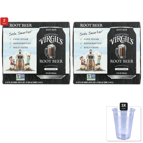 2 Pack | Soda Root Beer 4Pk Cans & 3x 9oz Disposable Plastic Cups