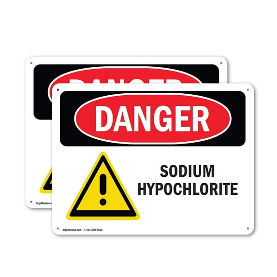 (2 Pack) Sodium Hypochlorite OSHA Danger Sign 10 Inch X 7 Inch Plastic Sign, Weather Resistant, UV Protected for Workplace, Business, and Construction Site, Made in the USA