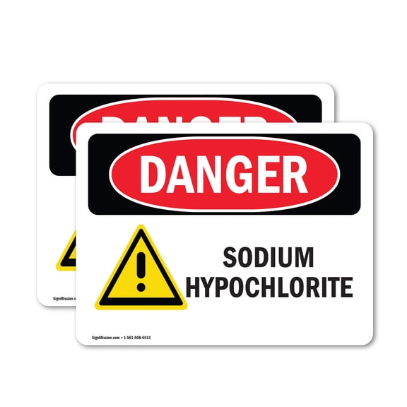 (2 Pack) Sodium Hypochlorite OSHA Danger Sign 10 Inch X 7 Inch Vinyl Label Decal Sticker Weather Resistant, UV Protected for Workplace, Business, and Construction Site, Made in the USA