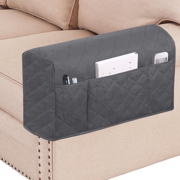 2 Pack Waterproof Armrest Covers Couch for Chairs and Sofas Couch Arm Covers with Side Pocket, Non-Slip Armrest Protectors Washable Armrest Slipcover (Gray)