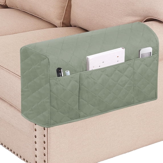 2 Pack Waterproof Armrest Covers Couch for Chairs and Sofas Couch Arm Covers with Side Pocket, Non-Slip Armrest Protectors Washable Armrest Slipcover (Green)