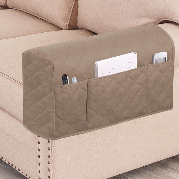 2 Pack Waterproof Armrest Covers Couch for Chairs and Sofas Couch Arm Covers with Side Pocket, Non-Slip Armrest Protectors Washable Armrest Slipcover (Khaki)