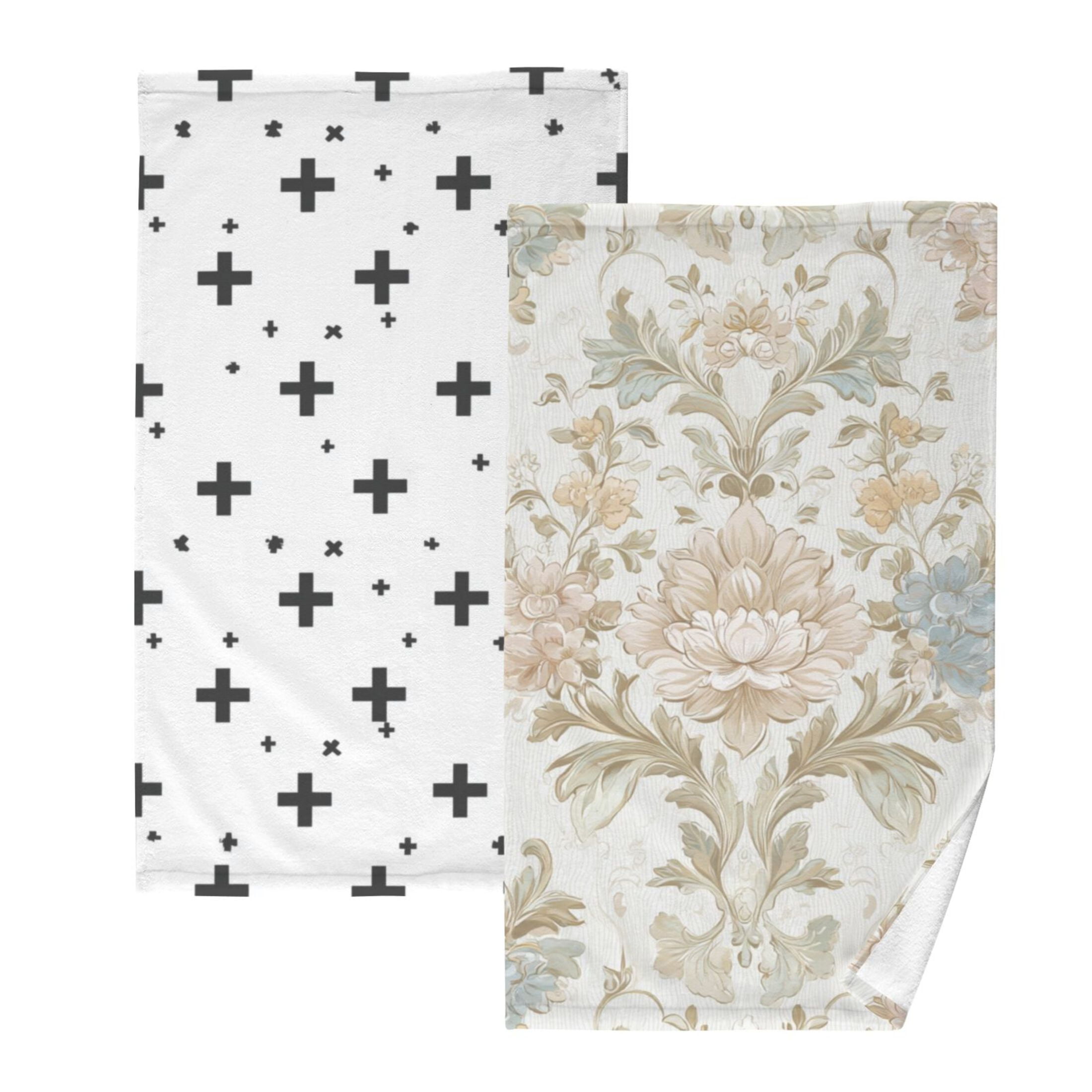 2-Pack Soft 100% Cotton & Highly Absorbent Bath Towel 2 Defferent Pattern Designs Black Crosses Soft Pastel Colors