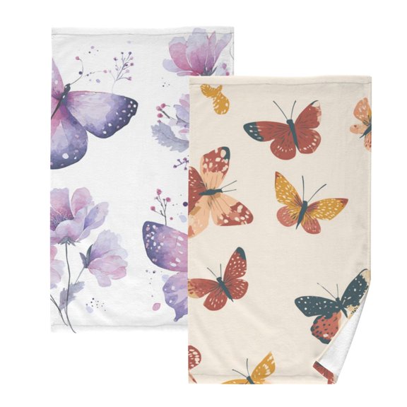 2-Pack Soft 100% Cotton & Highly Absorbent Bath Towel 2 Defferent Pattern Designs Butterflies with Wildflowers Buttflies
