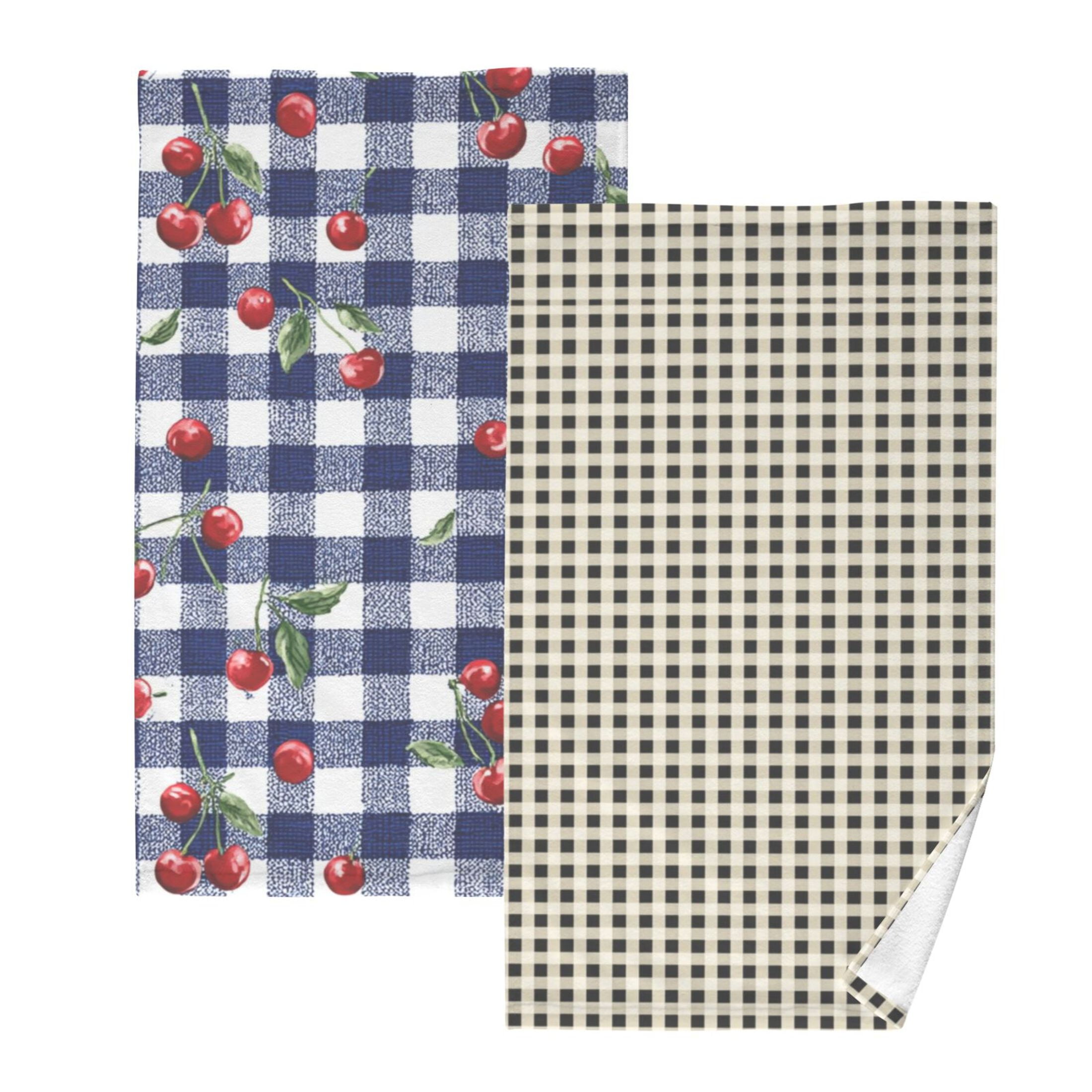 2-Pack Soft 100% Cotton & Highly Absorbent Bath Towel 2 Defferent Pattern Designs Cherry Checkered Tiny Black White Checkered Squares