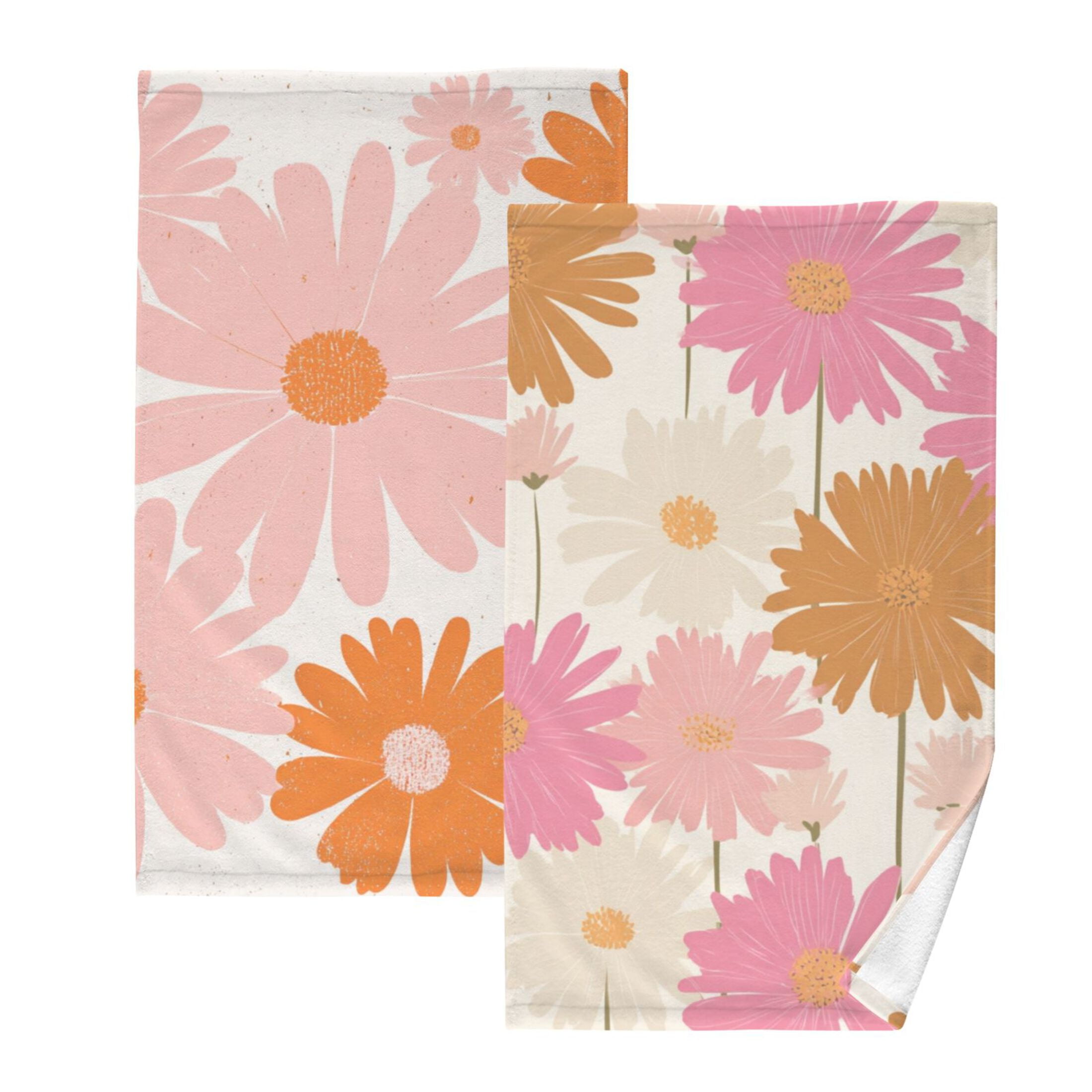 2-Pack Soft 100% Cotton & Highly Absorbent Bath Towel 2 Defferent Pattern Designs Daisies Small Daisies