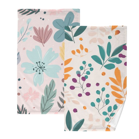 2-Pack Soft 100% Cotton & Highly Absorbent Bath Towel 2 Defferent Pattern Designs Hand-drawn Cute Cartoon Floral A Seamless Pattern