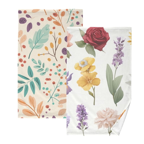 2-Pack Soft 100% Cotton & Highly Absorbent Bath Towel 2 Defferent Pattern Designs Purple Hues Vector Florals
