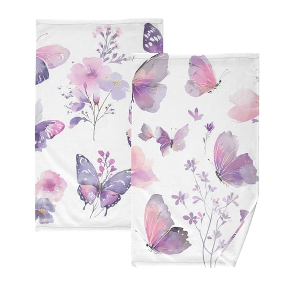 2-Pack Soft 100% Cotton & Highly Absorbent Bath Towel 2 Defferent Pattern Designs Purple Pastel Purple Butterflies