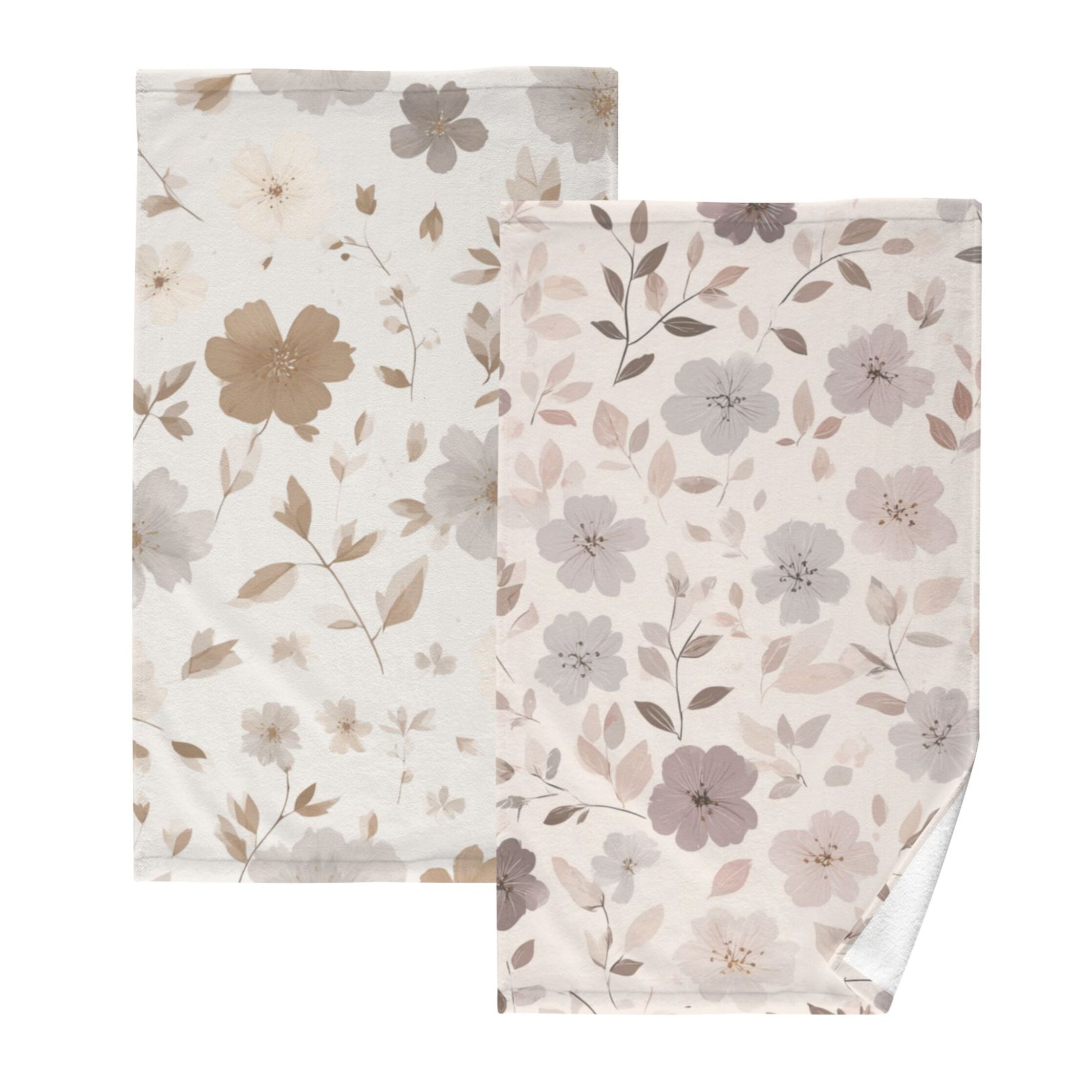 2-Pack Soft 100% Cotton & Highly Absorbent Bath Towel 2 Defferent Pattern Designs Small Flowers and Leaves Scattered Across The Canvas