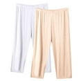 thumbnail image 1 of 2 Pack Soft Capris Pajama Pants for Women, Wide Leg Elastic Waist Soft Comfy Loungewear Sleepwear Capris Plus Size Cropped Pants Beige M, 1 of 2