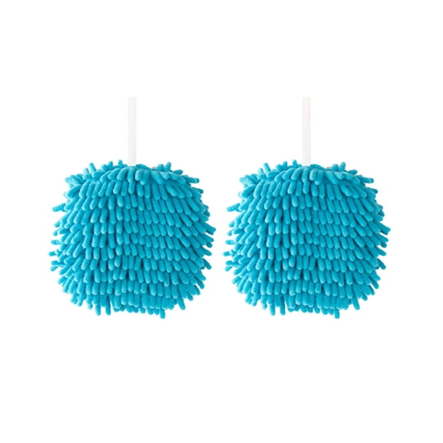2 Pack Soft Chenille Hand Drying Puff Towel Balls, Fuzzy Ball Towel Quick Dry, Creative Decorative Hand Bath Towel Set for Bathroom Kitchen - Dry Your Hand Instantly, Blue