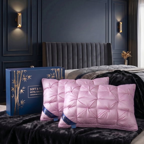 2 Pack Soft Fluffy Bed Pillows, Breathable Cooling Pillows for All Sleep Positions, Queen Size Pink