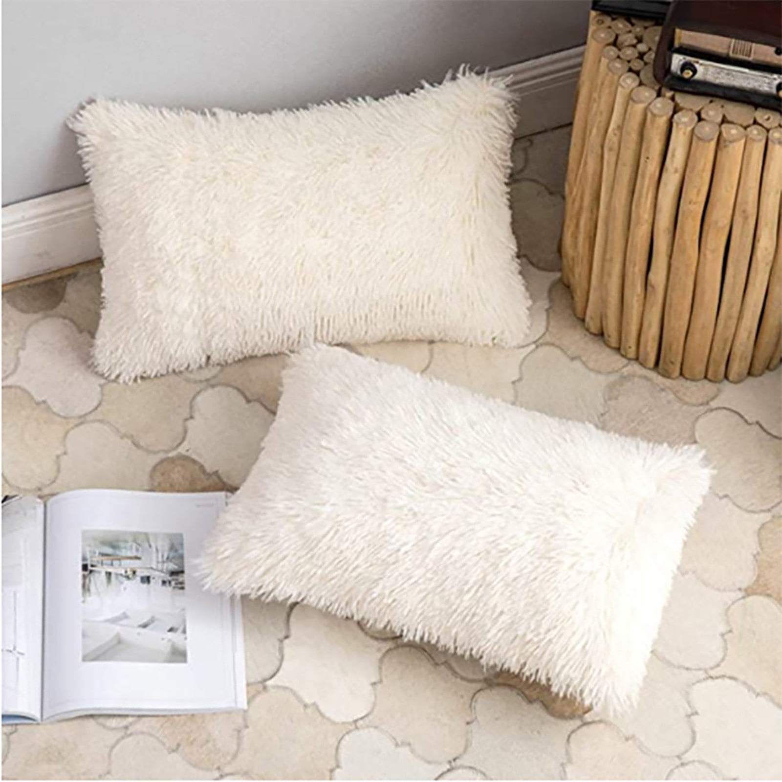 2 Pack Soft Fluffy Pillow Cases Shaggy Plush Shams Pillowcases Faux