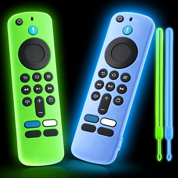 2 Pack) Soft Silicone Remote Cover for (newestmodel) Stick HD, 4K Remote Controls, Remote Case Glow in The Dark, Anti Slip Shockproof Protective Case with Lanyard (Glow Green&Glow Blue)