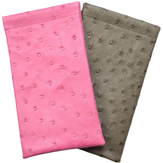 2 Pack Soft Squeeze Top Slip In Eyeglasses Case And Holder In Faux Ostrich Leather, Pink/Gray
