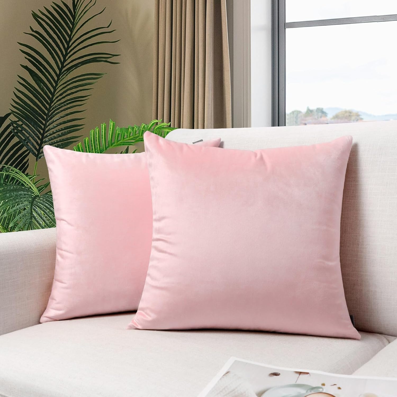 Blush Pink Velvet Euro Throw Pillow Covers Set of 2