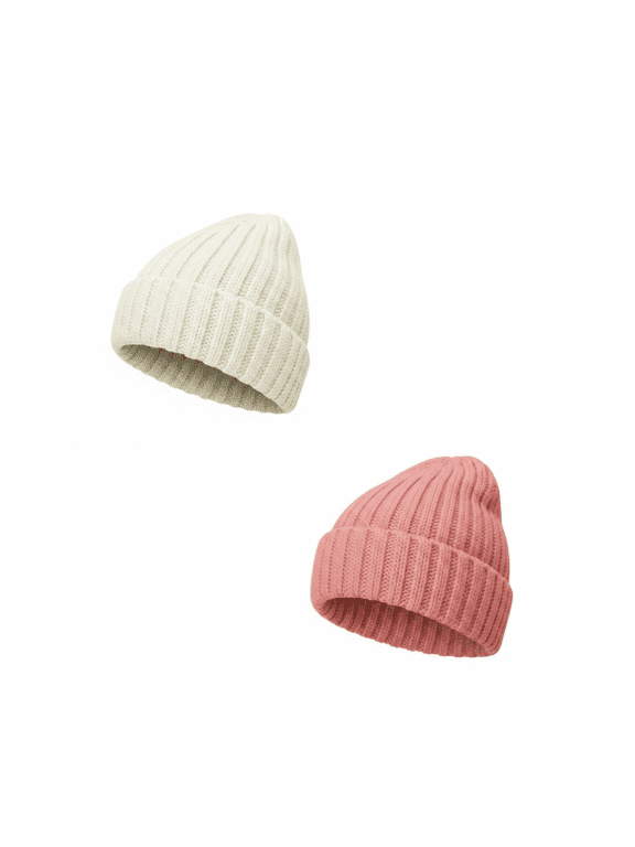 2 Pack Soft Warm Slouchy Knit Beanie for Women, Winter Ski Stocking Cuffed Cap