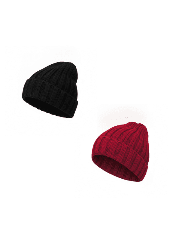 2 Pack Soft Warm Slouchy Knit Beanie for Women, Winter Ski Stocking Cuffed Cap