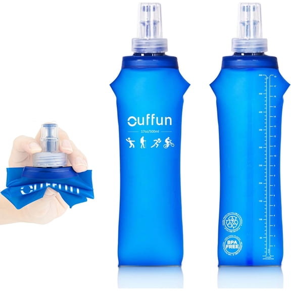 2 Pack Soft Water Bottle, 17oz/500ml Soft Flask for Hydration Pack, TPU Collapsible Running Water Bottle Reusable Handheld Flask for Hiking Cycling Climbing Traveling