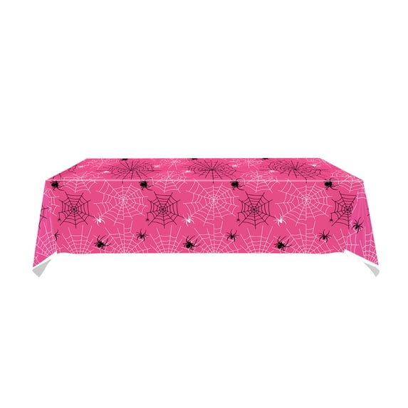 2 Pack Soft Web Print Plastic Tablecloth, 43 x 71 in Disposable Halloween Party Cover, Spider Web Pattern, Hot Pink, 2 Count