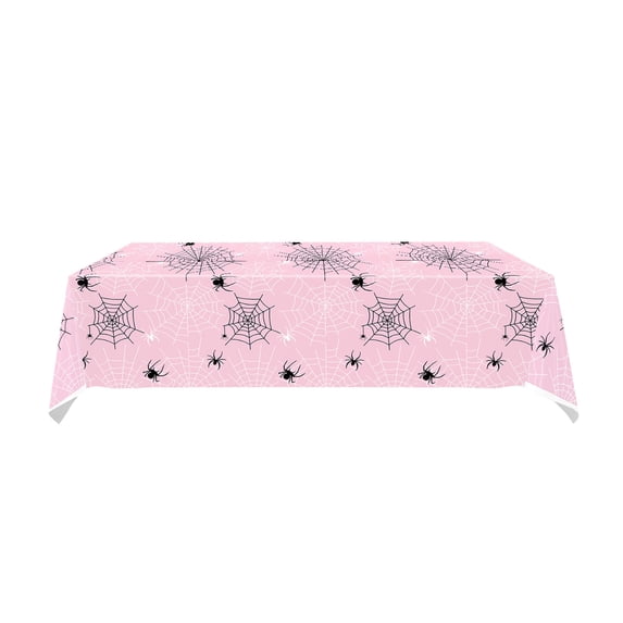 2 Pack Soft Web Print Plastic Tablecloth, 43 x 71 in Disposable Halloween Party Cover, Spider Web Pattern, Pink, 2 Count