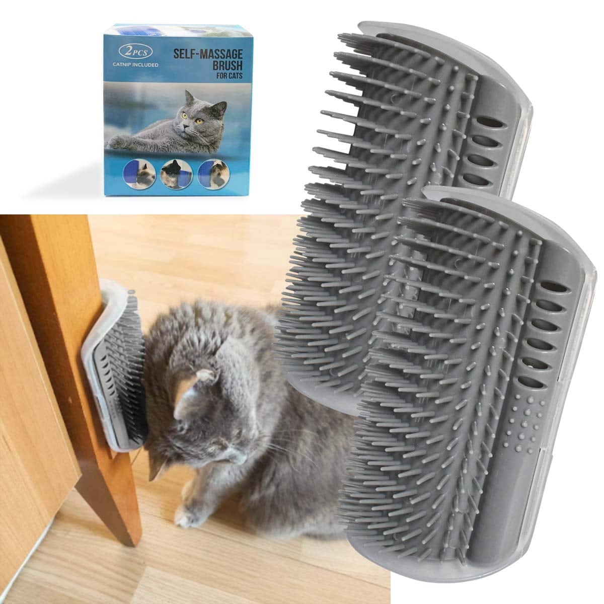 2 Pack Softer Self Groomer with Catnip Wall Corner Massage Comb ...