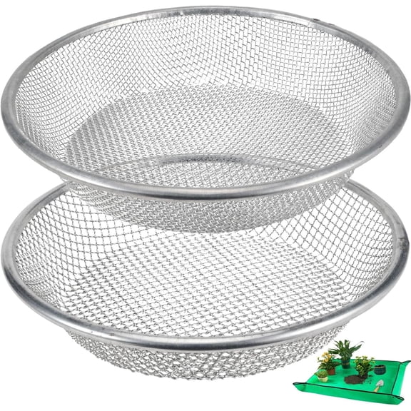 2 Pack Soil Sifter for Gardening Heavy Duty Rock & Compost Sand Sifter with Two Mesh Screens (Fine & Coarse), Fits Standard Buckets, Includes Repotting Mat for Clean Workspace