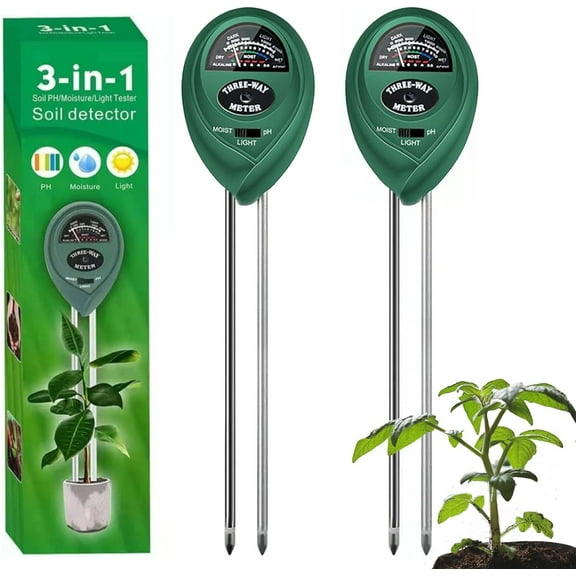 2 Pack Soil Tester, 3-in-1 Plant Moisture Meter Light and PH Tester Garden Lawn Farm, Indoor and Outdoor Use, Soil Test Kit Acidity Water