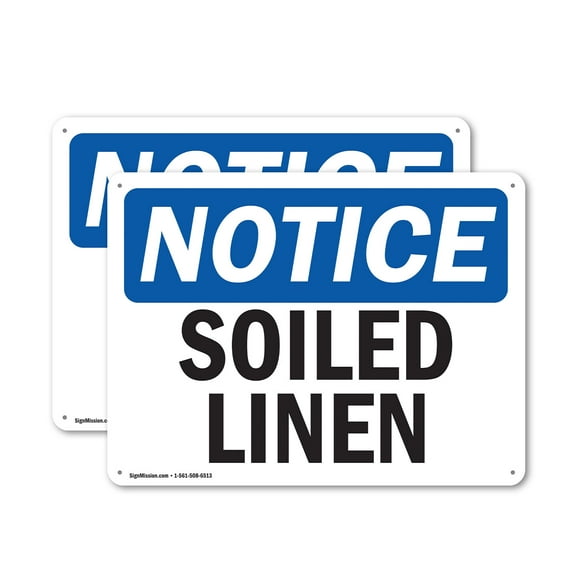 (2 Pack) Soiled Linen OSHA Notice Sign 10 Inch X 7 Inch Indoor / Outdoor Rust-Free Aluminum Metal Signs for Workplace, Workshop, and Construction Site, Made in the USA