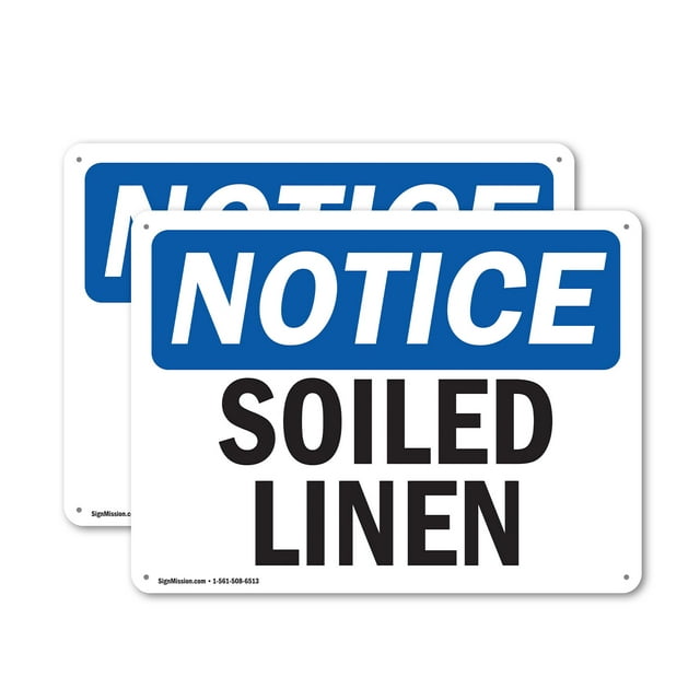 (2 Pack) Soiled Linen OSHA Notice Sign 14 Inch X 10 Inch Indoor