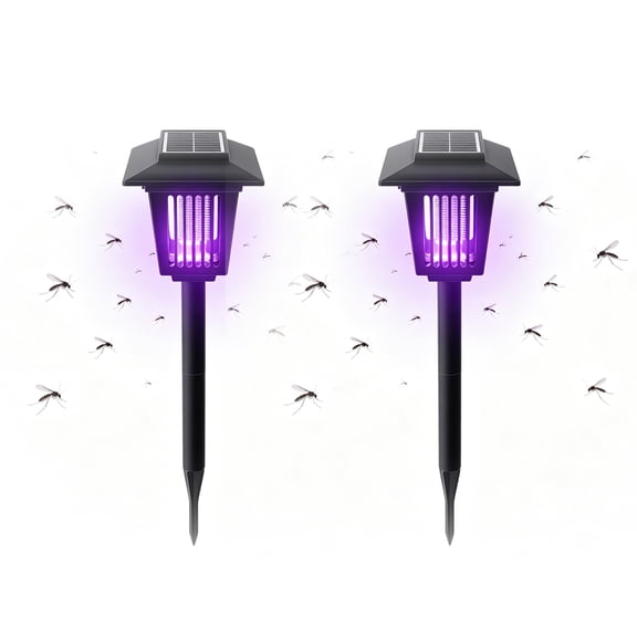 2 Pack Solar Bug Zapper Outdoor, 17" Solar Mosquito Zapper Outdoor with Ground Bracket, Solar Fly Zapper with Illuminated Light, Rechargeable for Camping Patio Backyard Garden