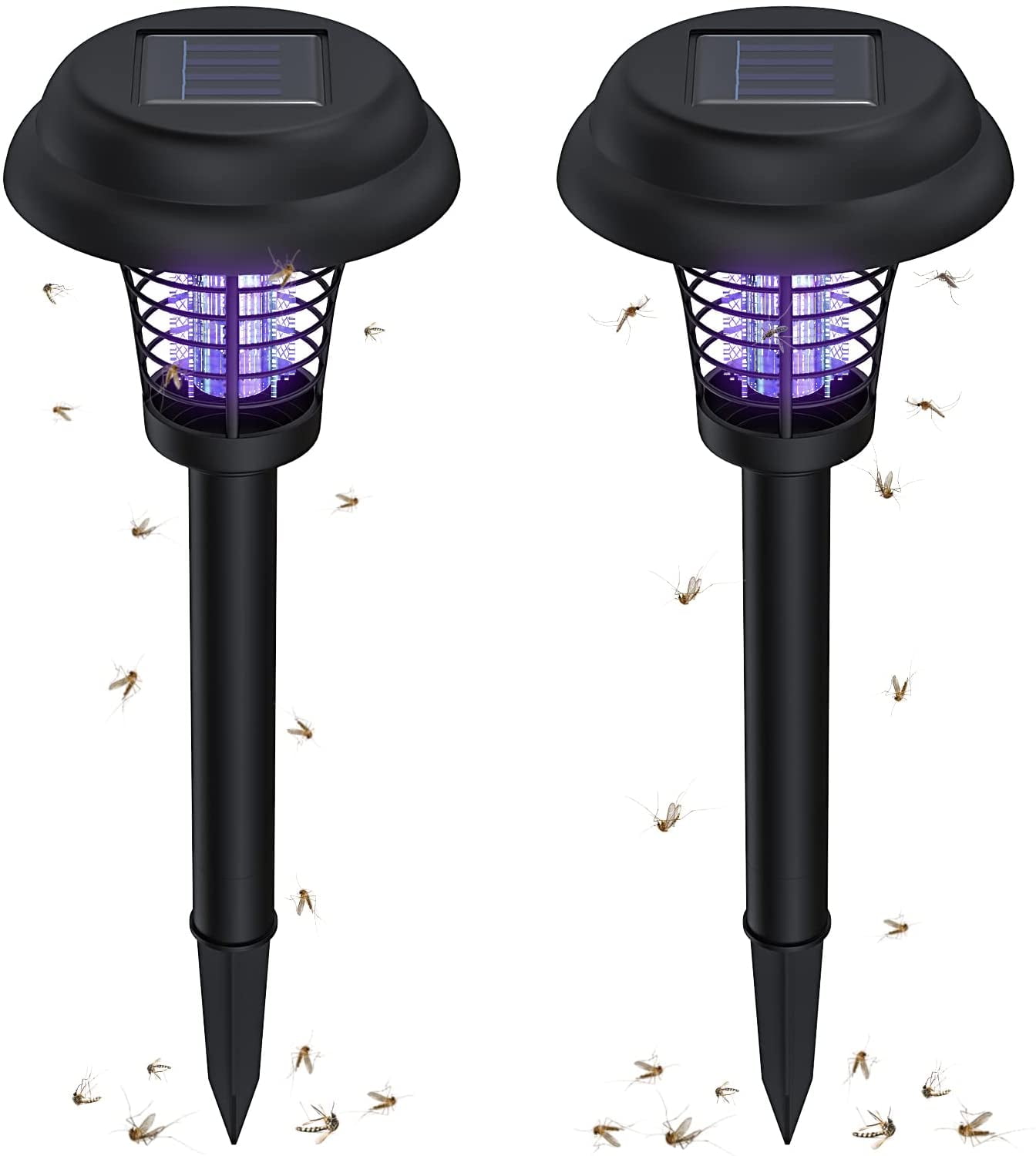 2 Pack Solar Bug Zapper Outdoor Solar Powered Bug Zapper LED Mosquito Zapper Light Lamp for Indoor and Outdoor Use By GIXUSIL (Black)