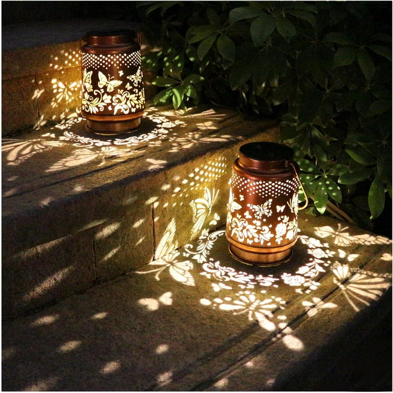 Decorative Solar Lanterns Outdoor,Solar Garden Lantern Lights, Waterproof Metal Solar Hanging Lanterns for Garden Balcony Backyard,2 Packs